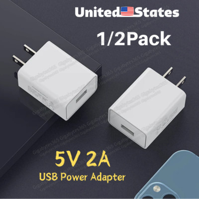 1/2Pack 5V 2A USB Port Jack Wall Charger 5 Volt v 2 Amp AC to DC Power Adapter