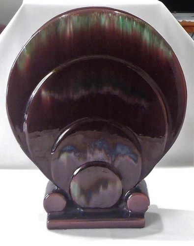 Royal Haeger 1940s Art Deco Circles Vase R-441 Brown & Green Drip Glaze