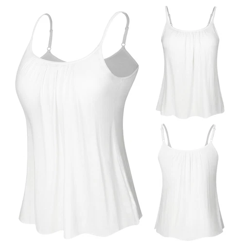 TANK TOP Womens Stretch Long Workout Fitness Sport Yoga Built in Bra Basic Top - Picture 41 of 61