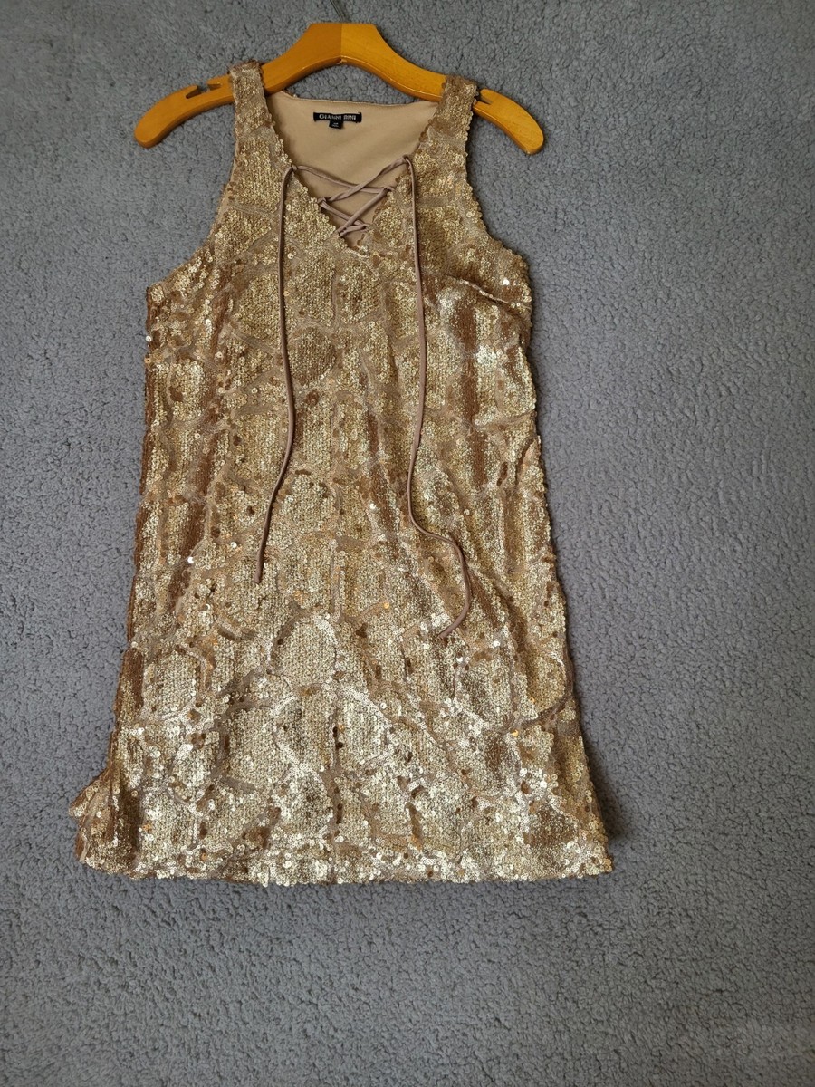 Gianni Bini Size XS Gold Sequin Cocktail Tunic Dress V-Neck