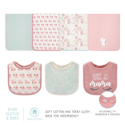 Floral Elephant 30 Piece Baby Girl 100% Cotton Layette Gift Set The Peanutshell - Picture 6 of 7