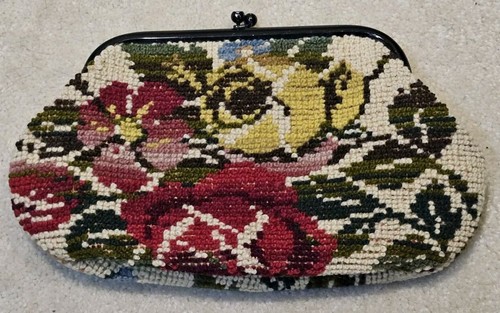 Borsa vintage Jana tappeto arazzo floreale borsa punto ago pochette borsetta bacio - Foto 2 di 16