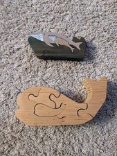 Wooden Whale Puzzles - Lot of 2  One 3 piece, One 5 piece 