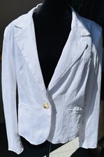 EUC H By Halston Linen Blend 1 Button Long Sleeve Blazer Jacket White Large