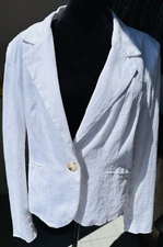 EUC H By Halston Linen Blend 1 Button Long Sleeve Blazer Jacket White Large