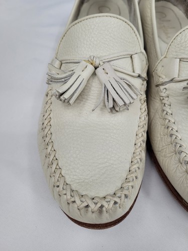 Cole Haan Mocassins Loafers Womens 9.5 B Leather Tassels Ivory White Slip On - Picture 3 of 15