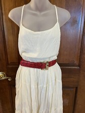 Vintage Milor Genuine Snakeskin Red Belt Size M/L 1 3/8  Wide Holes 30  - 34  