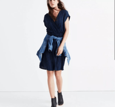 Madewell Blue Wrap-Front Mini Dress Brushstroke Diamond Blue Navy Size S  Small | eBay