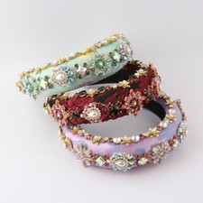 Women Lady Girl Retro Faux Pearl Hairband Rhinestone Head Band Thick Sponge Hoop