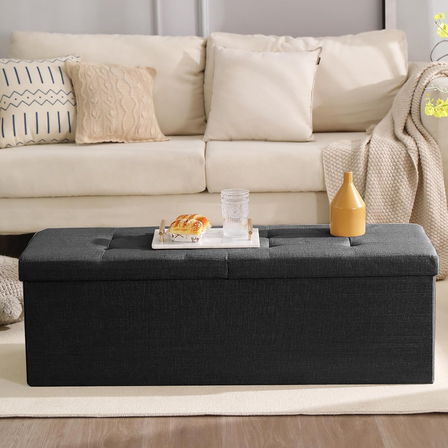 45.3 Inches Storage Ottoman Bench Foldable Seat Footrest Shoe Bench End of Bed S