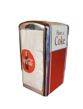 VINTAGE (1992) COCA COLA NAPKIN DISPENSER Red Chrome with Napkins DINER STYLE