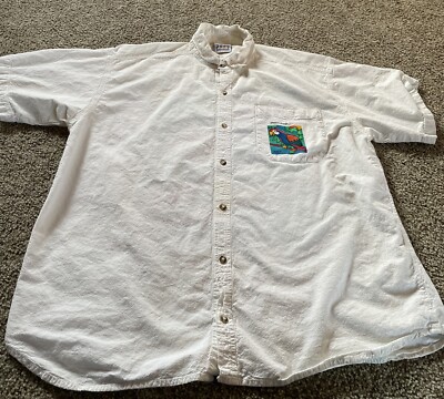 Vintage PEER By Peter Mussfeldt Shirt Mens Large White Puerto Rico Bird 90s Polo