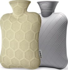 Hot Water Bottle With Knitted Cover Bag Soft Fluffy Rubber Winter Warmer UK 2L