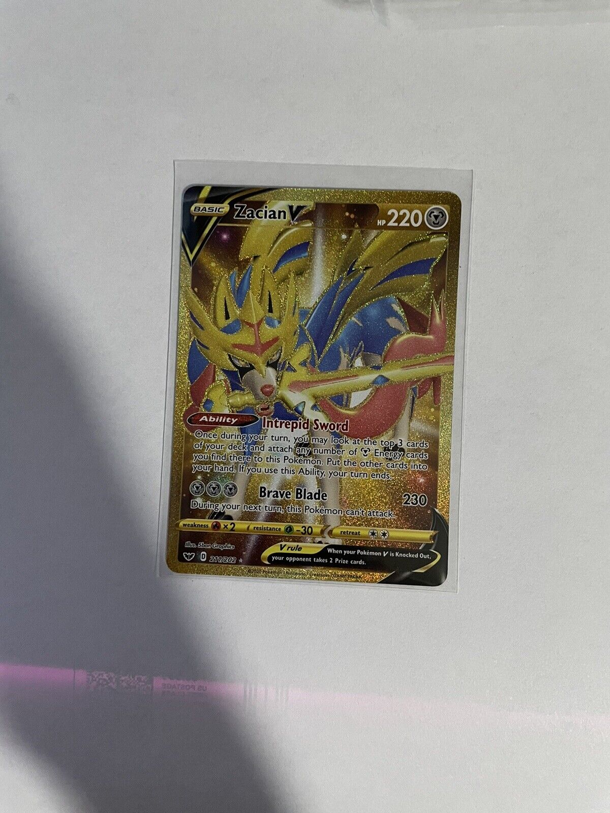 Carte Ultra Rare Zacian-V Pv 220 211/202 - Carte Secrète GOLD - Epé