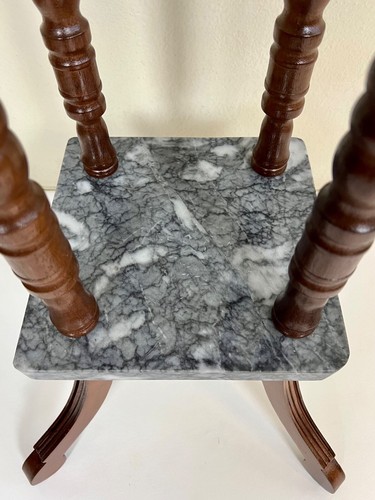 Vintage Walnut Tiered Marble Turned Post Tall Pedestal Stand Table - Picture 5 of 10