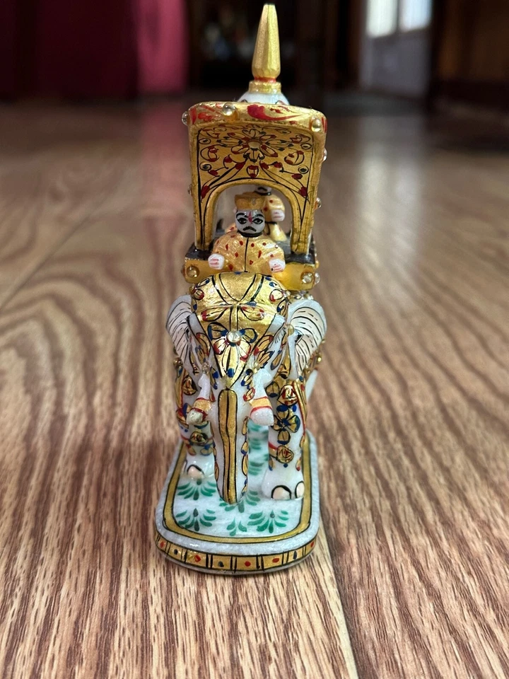 RARE GOLD LEAF ROYAL ELEPHANT PALKI WHITE MARBLE STATUE MADE IN JAIPUR INDIA - Image 4 of 4