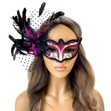 Elegant Mardi Gras Feather Masquerade Masks for Masquerade Ball Prom Wedding Pin
