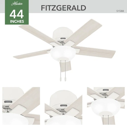 Hunter 44 inch Fitzgerald Matte White Low Profile Ceiling Fan with LED Light Kit - Picture 5 of 12