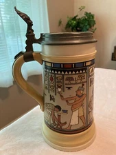  V&B Mettlach Antique Beer Stein #2583 1 Liter Egyptian Theme Heiroglyphic 