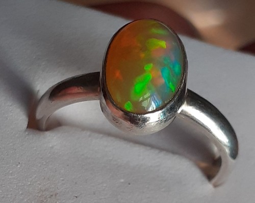 OPAL RING SIZE M Handmade in Sterling Silver Large 11mm x 7mm Cabochon OPAL - Picture 10 of 22