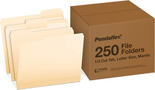Pendaflex File Folders, Letter Size, 1/3 Cut, Manila, 250 per Box 752250 