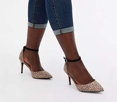 Torrid 10WW Black Beige Cheetah Leopard Print Pointed Toe Ankle Strap Heels 