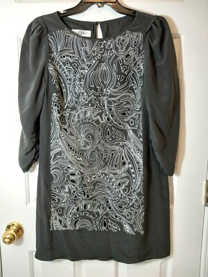 TIBI Women's Gray White Embroidered Shift Knee Length Dress Size 6