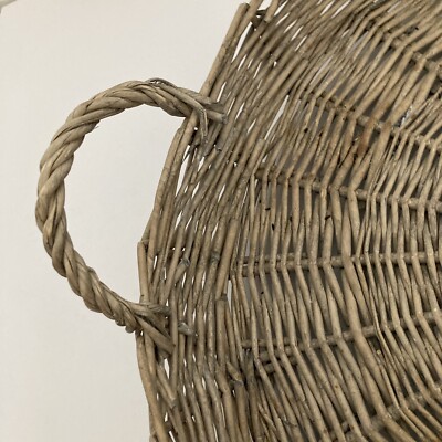 Vtg Antique Large 22” Round Wicker Rattan Basket Woven Flat