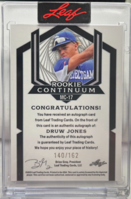 Druw Jones autograph Panini /399 Druw Jones 2023 Leaf Rookie Continuum Autograph Auto #'d 140