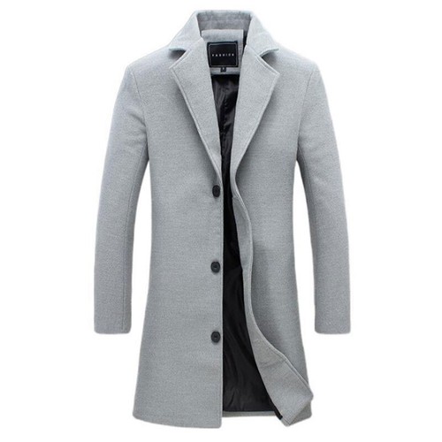 Mens Jacket Outwear Overcoat Trench Coats Solid Color Button Up Long Sleeve Gift - Picture 11 of 18