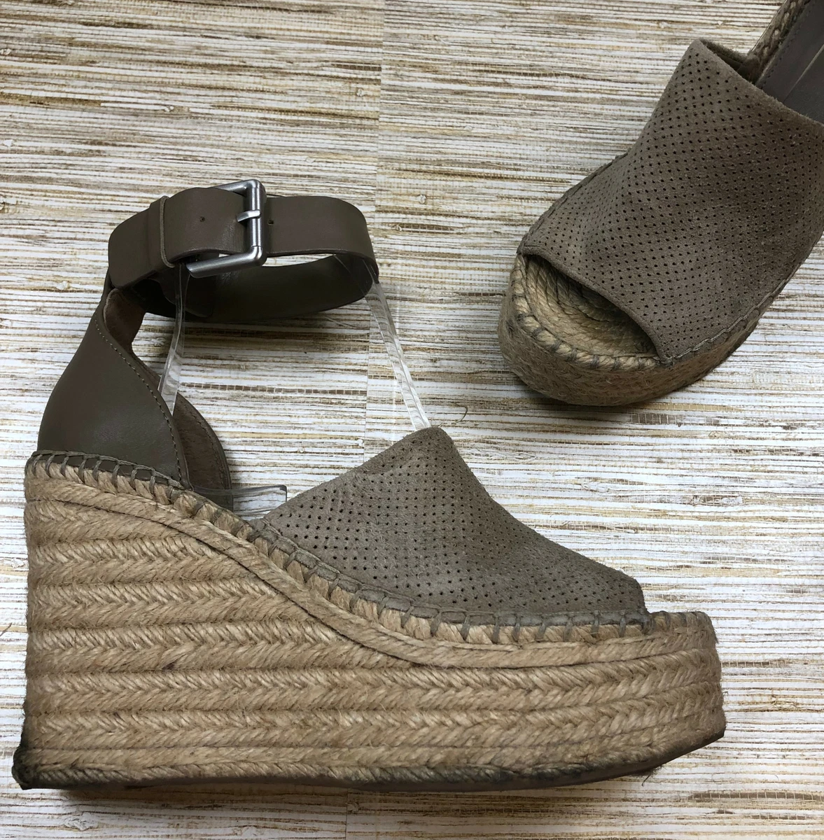 HH 78 Marc Fisher espadrille jute wedge ankle strap sandal heels TAUPE size 6
