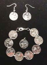 I/2 Shekel Sheqel coin BRACELET EARRINGS Israel Lion of Megiddo HERS set JEWELRY