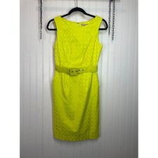 NWOT Banana Republic Canary Yellow Sleeveless Textured Lined Belt Sheath Dress 0