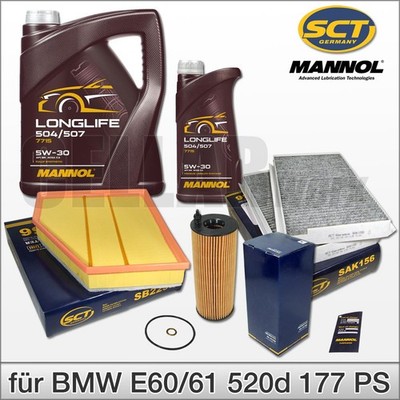 Inspektionspaket Filtersatz Filter 6L 5W30 Öl für BMW 5er E60 E61 520d 177PS
