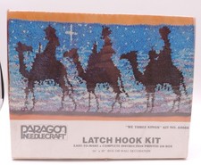 VTG Nativity Latch Hook Kit "WE THREE KINGS" Rug Wall Hang 6466K Paragon 16"X32"