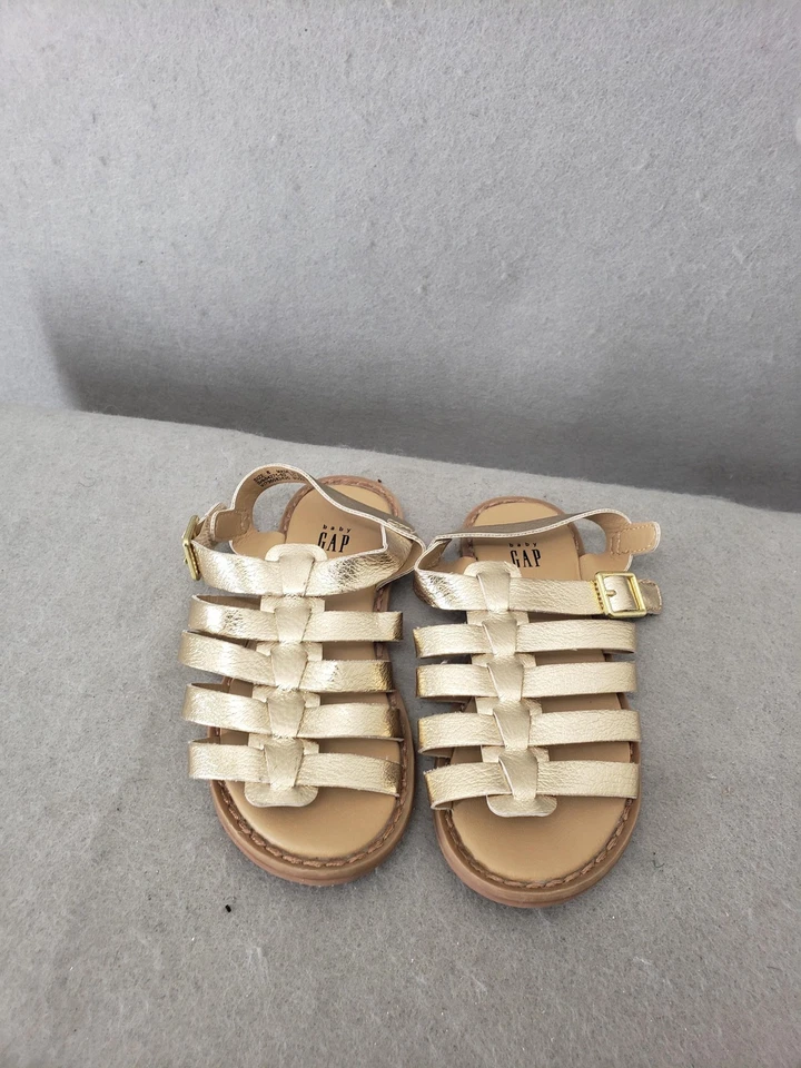 Baby Gap Gladiator Sandals Toddler 8 Gold Metallic Strap Buckle Summer Shoes - Image 2 of 4