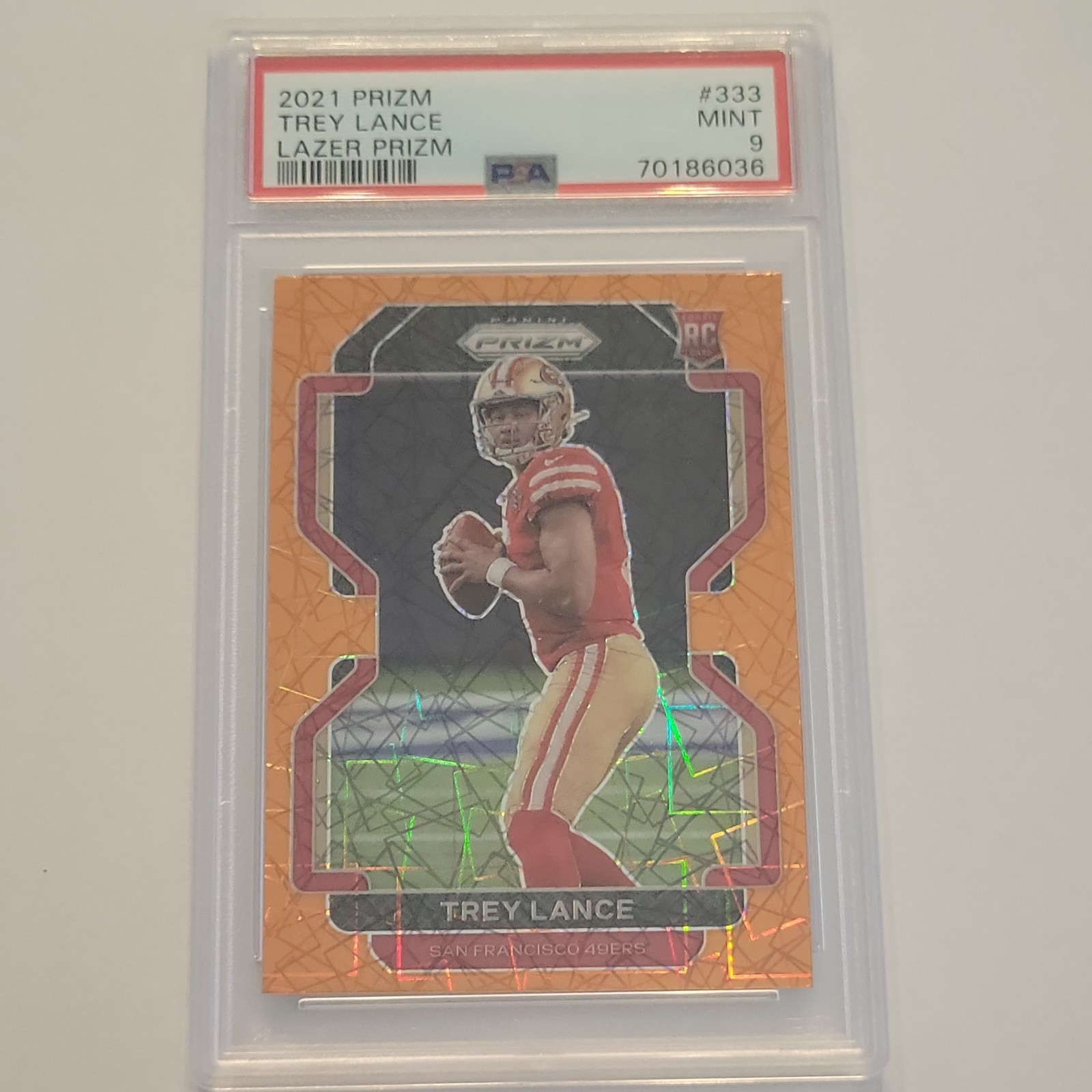 2021 Prizm No. 333 Trey Lance Orange Lazer PSA 9