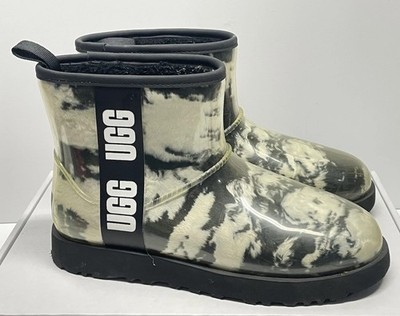 UGG Classic Clear Mini Marble Black Waterproof Boot Rain Size 8