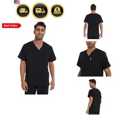 Scrub Top for Men - Stretch V-Neck Scrubs with 3 Pockets, Anti-Wrinkle Previo...