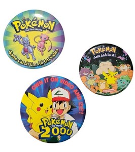 Lot 3 Nintendo Pokemon Movie Metal Button Pins Vintage Y2k Rare