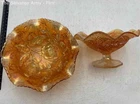 Vintage Imperial Carnival Glass Orange Rose Bowl And Star Pattern Bowl Lot of 2