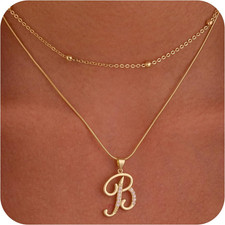 Gold Initial Necklaces for Women 14K Gold Plated Dainty Cute Letter A-Z Layered