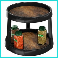 2-Tier Lazy Susan Spice Organizer, 10-Inch Diameter, Rustic Brown