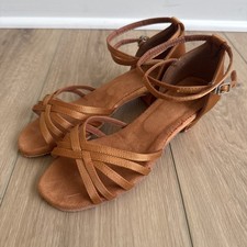 Daydance Tan Girls Latin Dance Shoes Low Heels Tango Salsa Ballroom Sz 38 US 7.5