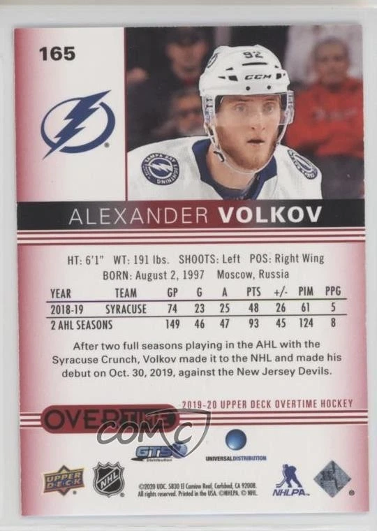 2019-20 Upper Deck Overtime Red Foil /99 Alexander Volkov #165 Rookie RC - Image 2 of 2