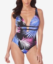 Swim Solutions Womens Shirred Tummy-Control One-Piece Swimsuit Size 16