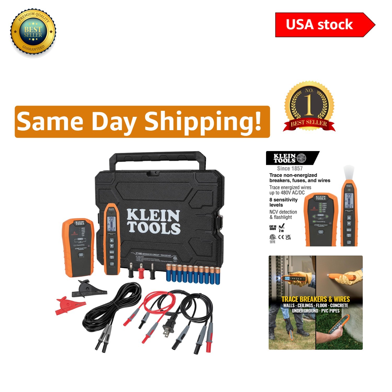 Reliable Circuit Tracer Kit with Adjustable Sensitivity and Complete Accessories