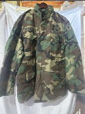 VTG US ARMY M-65 Field Jacket Coat Woodland Med Long NAMED w/ Liner  Patches