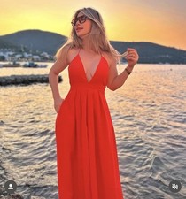 ZARA : ZW COLLECTION Red Open-Back Dress : Size M Ref 2816/653 :