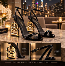 Dolce & Gabbana Black/Gold Patent Strappy Open Toe Block Heel EU 39.5 new